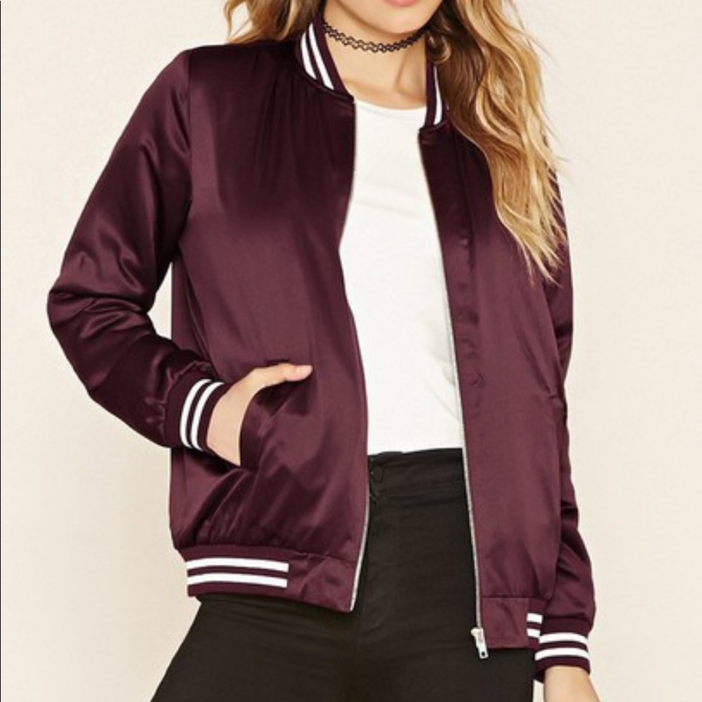 Forever 21 black satin bomber jacket